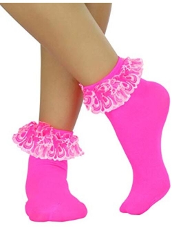 ToBeInStyle Womens Beautiful Lace Ruffle Top Opaque Anklet Socks