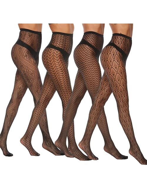 MANZI Patterned Tights for Women Fishnet Stocking(Pack of 4)