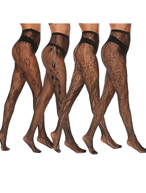 MANZI Patterned Tights for Women Fishnet Stocking(Pack of 4)