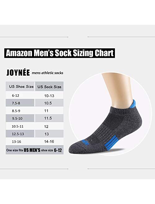 JOYNEE JOYNÉE Men’s Athletic Socks Low Cut Cushion Running Socks Breathable Comfort for Sports 6 Pack