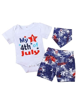 Imekis 4th of July Baby Boys Outfit American Flag Romper Stars Stripes Shorts 1st Independence Day Patriotic Clothes Set