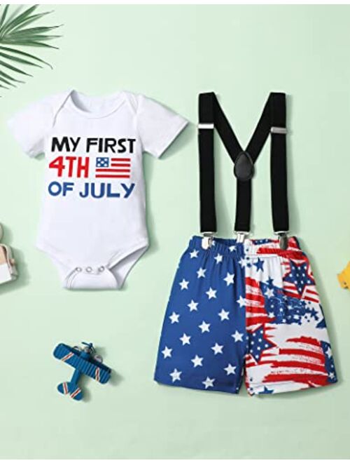 Agapeng Baby Boy My First 4th of July Outfits Newborn Infant Boy Clothes Short Sleeve Summer Romper American Flag Suspender Shorts