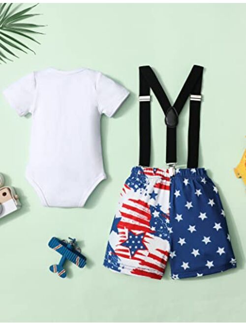 Agapeng Baby Boy My First 4th of July Outfits Newborn Infant Boy Clothes Short Sleeve Summer Romper American Flag Suspender Shorts