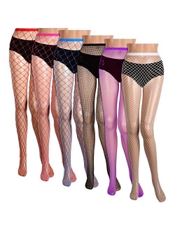 Geyoga 6 Pairs Plus Size Fishnet Tights High Waist Tights Thigh High Stockings Pantyhose for Women Girls Valentine's Day