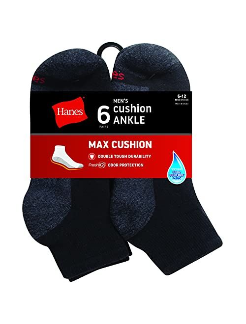 Hanes Men's Max Cushion Ankle Socks, 6-Pair Pack