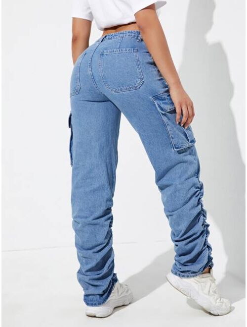 Shein Flap Pocket Stacked Jeans