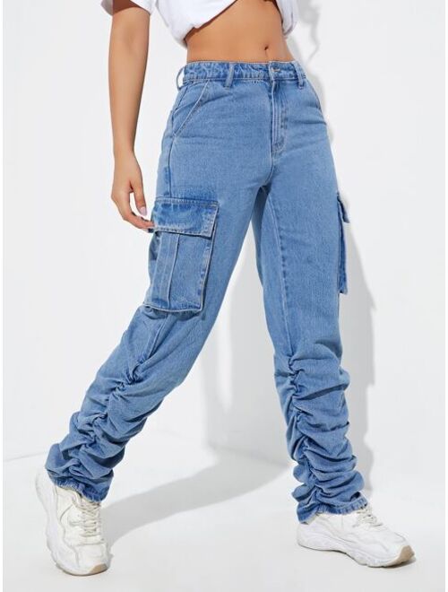 Shein Flap Pocket Stacked Jeans