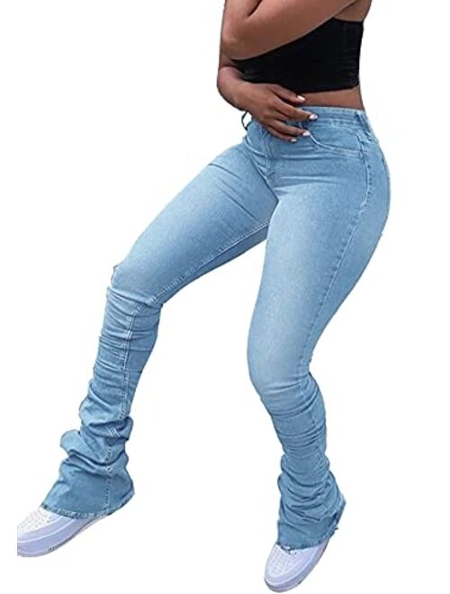 Lucuna Women's Skinny Jeans Classic High Rise Stretch Bootcut Stacked Pull-On Denim Pants Long Trouser