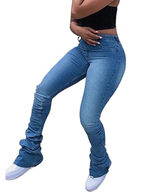 Lucuna Women's Skinny Jeans Classic High Rise Stretch Bootcut Stacked Pull-On Denim Pants Long Trouser