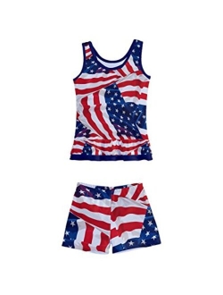 PattyCandy Girls I Love USA Patriotic American Stars Flags Kids Bikini Boyleg Swimsuit Bathing Suit, Size: 2-16