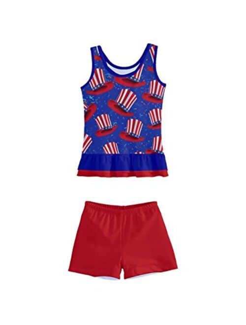 PattyCandy Girls I Love USA Patriotic American Stars Flags Kids Bikini Boyleg Swimsuit Bathing Suit, Size: 2-16