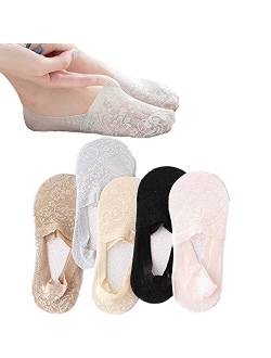 Behele Women's No Show Socks Lace Low Cut Flat Invisible Liner Socks with 360° Heel Grip Non Slip Summer Sock 3/5 Pairs