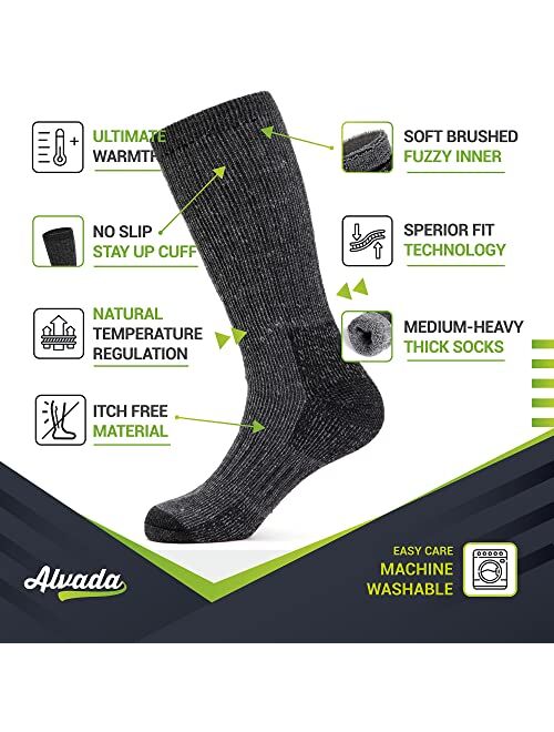 Alvada 80% Merino Wool Hiking Socks Thermal Warm Crew Winter Boot Sock for Men & Women 3 Pairs