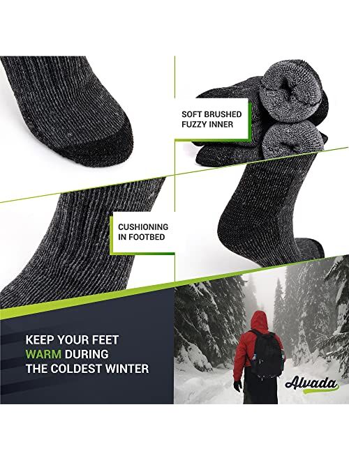 Alvada 80% Merino Wool Hiking Socks Thermal Warm Crew Winter Boot Sock for Men & Women 3 Pairs