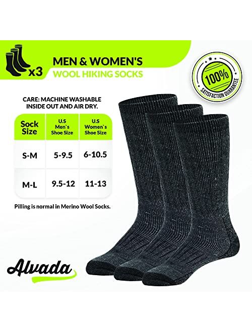 Alvada 80% Merino Wool Hiking Socks Thermal Warm Crew Winter Boot Sock for Men & Women 3 Pairs