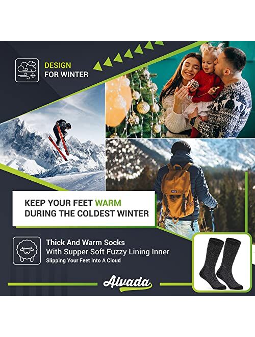 Alvada 80% Merino Wool Hiking Socks Thermal Warm Crew Winter Boot Sock for Men & Women 3 Pairs