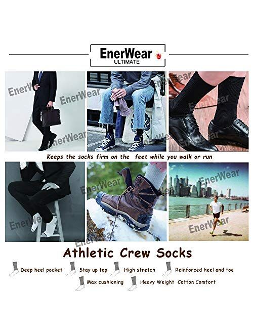 Enerwear Men's Cotton Moisture Wicking Heavy Cushion Crew Socks 10P/6P Pack