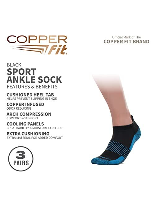 Copper Fit Ankle Length Sport Socks, 3 Pair