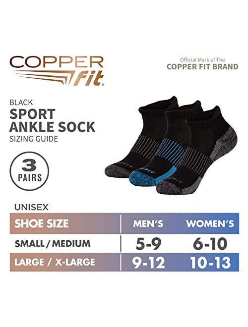 Copper Fit Ankle Length Sport Socks, 3 Pair