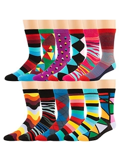 ZEKE Men's Pattern Dress Funky Fun Colorful Crew Socks 12 Assorted Patterns