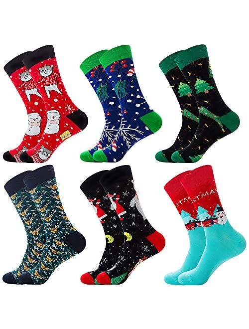 Zyhhxy Men’s Christmas Socks Dress socks Colorful Fashion Funny Cute Design for Men,6 Pairs for shoes 7-12