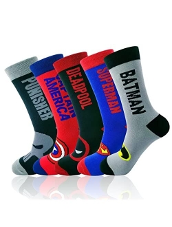 SIDIMELO 5-Pack Funny Funky Novelty Colorful Superhero Character Dress Socks for Men,US Size 10-13