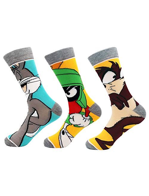 Brandless Casual Patterned Crew Socks Pack(5 Pairs) Funny Crazy Novelty Comics Cotton Socks for Men Women