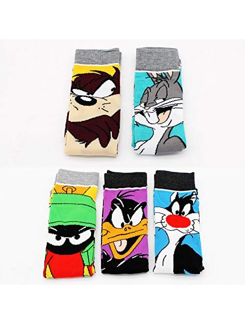 Brandless Casual Patterned Crew Socks Pack(5 Pairs) Funny Crazy Novelty Comics Cotton Socks for Men Women