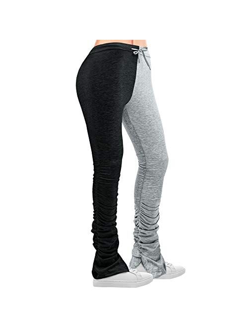 BQTQ Women Stacked Leggings Pants High Waist Stacked Sweatpants with Drawstring