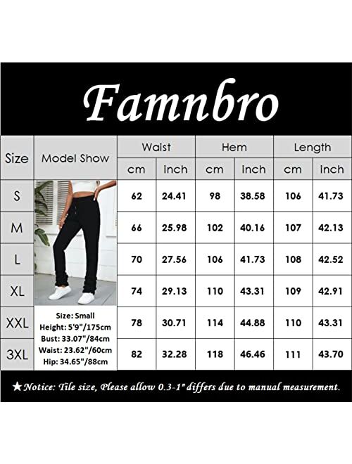 Famnbro Womens Stacked Pants Sweatpants Fleece Lined Leggings High Waist Drawstring Ruched Joggers