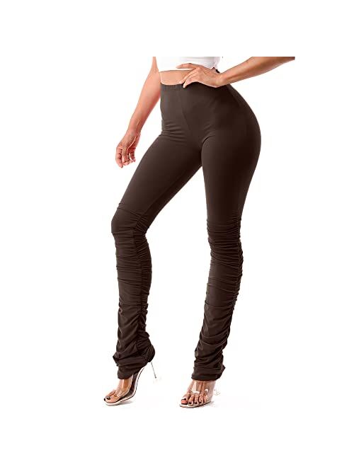 MEGLIO Stacked Leggings for Women- Comfortable, Stretchable, Lightweight, with Elastic Band, for Yoga, Gym, Made in USA