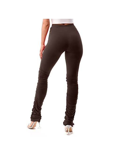 MEGLIO Stacked Leggings for Women- Comfortable, Stretchable, Lightweight, with Elastic Band, for Yoga, Gym, Made in USA