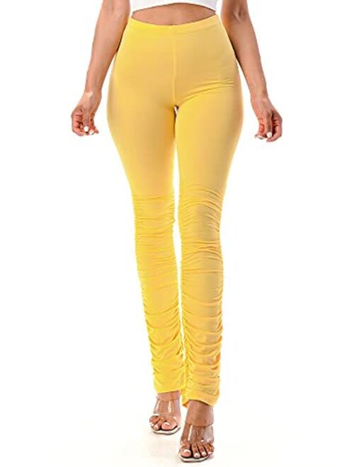 MEGLIO Stacked Leggings for Women- Comfortable, Stretchable, Lightweight, with Elastic Band, for Yoga, Gym, Made in USA