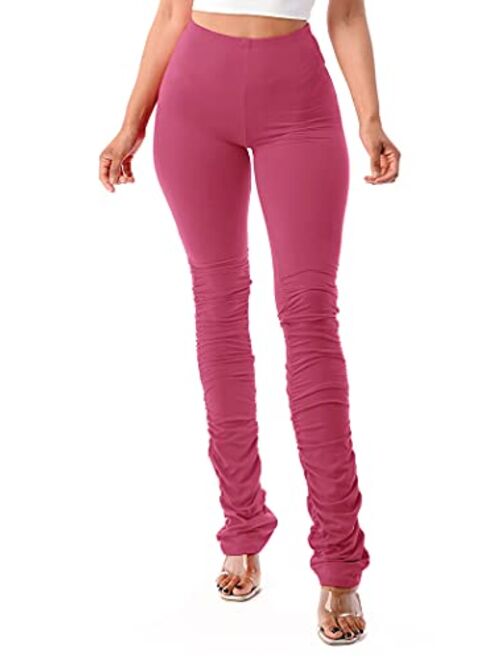 MEGLIO Stacked Leggings for Women- Comfortable, Stretchable, Lightweight, with Elastic Band, for Yoga, Gym, Made in USA