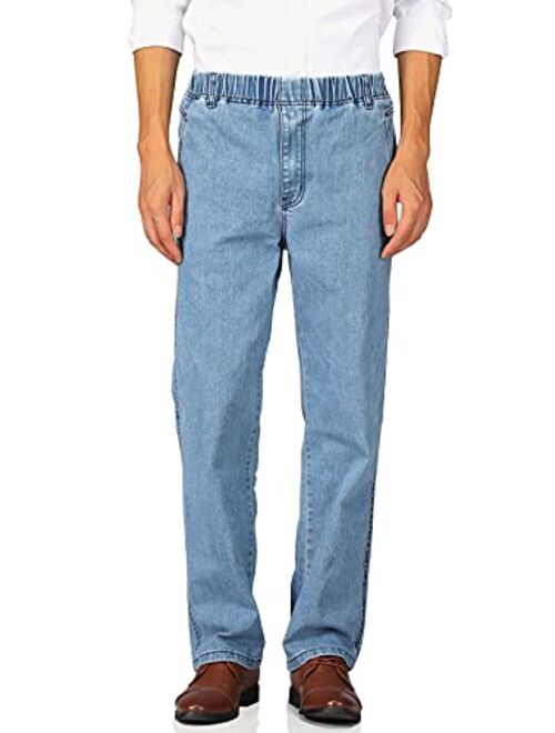 Soojun Mens Casual Loose Fit Elastic Waist Jeans Denim Pants