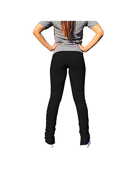 genericss Mayzia Women's Stacked Leggings Pants Split Hem Flare Stacked Pants Bell Bottom Sweatpants Plus Size Elastic with Drawstring