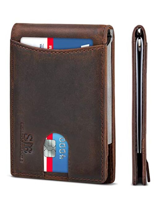 SERMAN BRANDS RFID Blocking Slim Bifold Genuine Leather Minimalist Front Pocket Wallets for Men with Money Clip Thin Mens