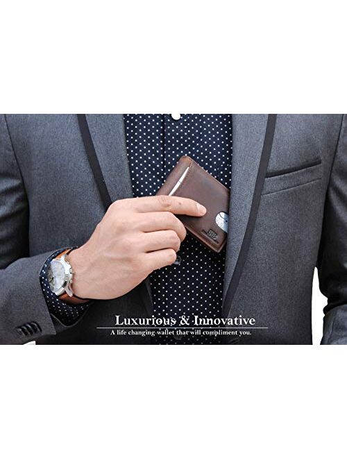 SERMAN BRANDS RFID Blocking Slim Bifold Genuine Leather Minimalist Front Pocket Wallets for Men with Money Clip Thin Mens