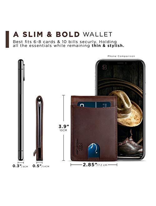 SERMAN BRANDS RFID Blocking Slim Bifold Genuine Leather Minimalist Front Pocket Wallets for Men with Money Clip Thin Mens