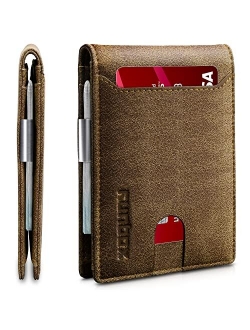 RUNBOX Mens Slim Wallet with Money Clip RFID Blocking Front Pocket Bifold Minimalist Credit Card Holder for Men with Gift Box