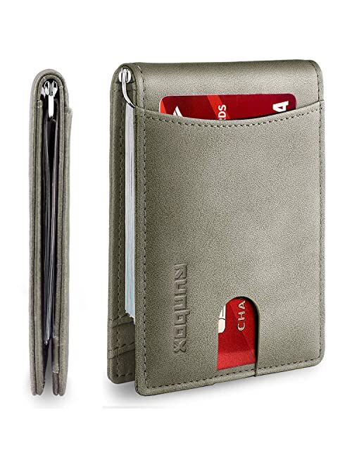 RUNBOX Mens Slim Wallet with Money Clip RFID Blocking Front Pocket Bifold Minimalist Credit Card Holder for Men with Gift Box