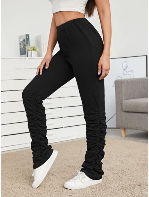 SHEIN Solid Stacked Pants