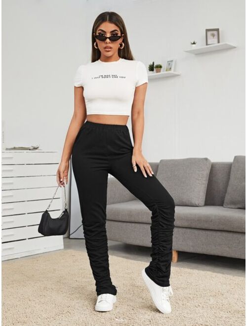 SHEIN Solid Stacked Pants