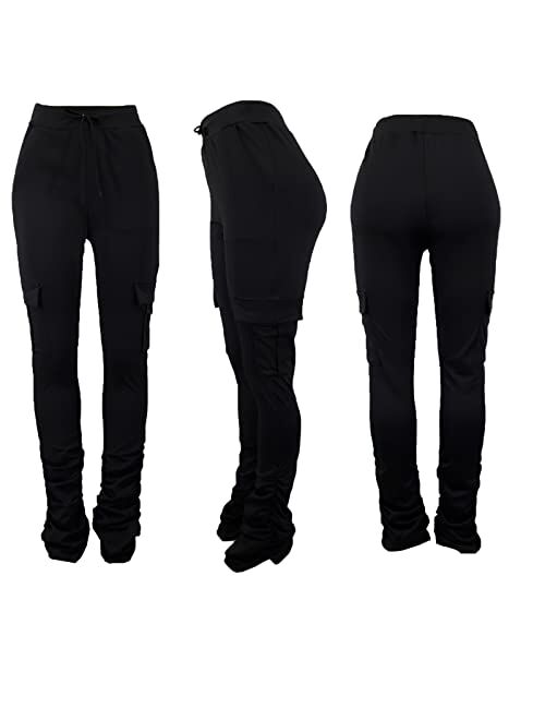 SHINFY Women's Stacked Leggings Pants,Casual Bell Bottom Yoga Pants Ruched Jogging Sweatpants