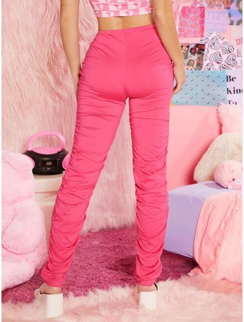 SHEIN Solid Drawstring Front Stacked Pants