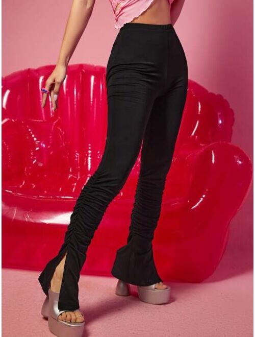 SHEIN High Waist Slit Hem Stacked Pants