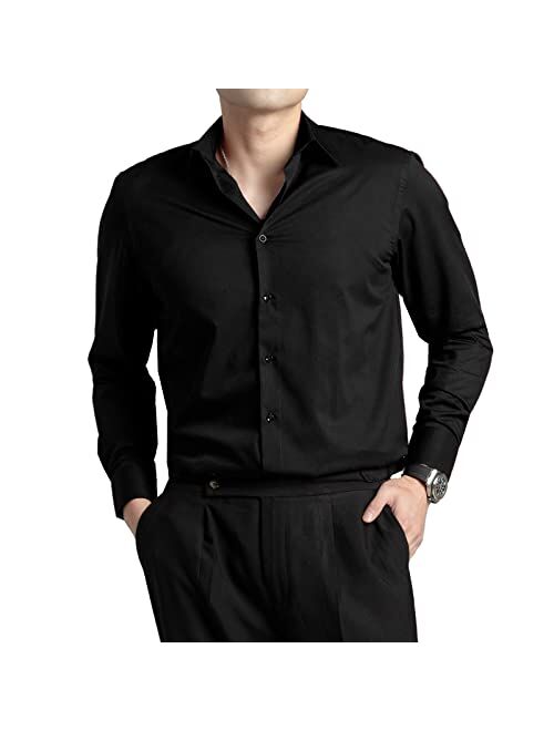 FAHIZO Men's Dress Shirt Long Sleeve Stretch Regular Fit Button Up Shirts