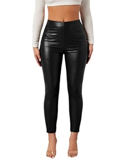 Women's Faux Leather Leggings Pants High Waisted Leather Stacked Pants