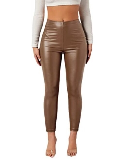 Women's Faux Leather Leggings Pants High Waisted Leather Stacked Pants