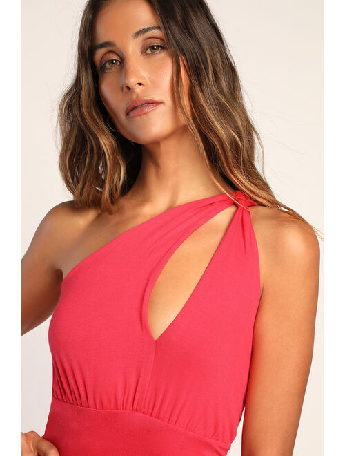 Lulus The Real Thing Hot Pink Asymmetrical One-Shoulder Maxi Dress